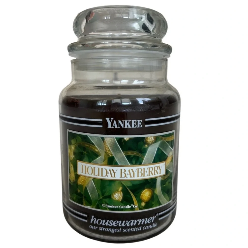 Yankee Candle Jar Black Band Rare Vintage Holiday Bayberry Christmas Dark Green